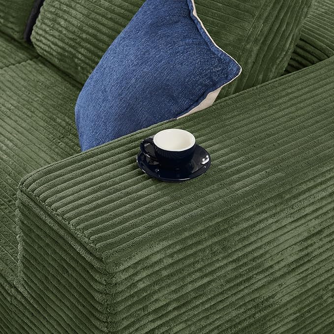 136" Modular Sectional Sofa with L-Shape Chaise, Right/Left Facing Deep Seat Cloud Couch, No Assembly Required, Upholstered Couch for Living Room Bedroom (Green, Plush Corduroy Fabric)