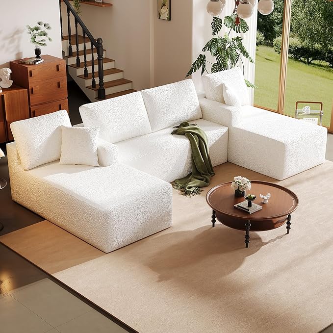 140" Modular U-Shaped Sectional Sofa, 7-Seater Cloud Couch with Double Chaise, Modern Sleeper Sofa,No Assembly Sectional Cloud Boneless Sofa Couches for Living Room/Apartment