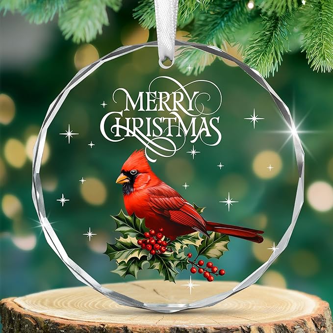 Cardinal Christmas Ornaments 2025 - Christmas Tree Decoration Glass Ornaments - Red Cardinal Decor Glass Ornament, Christmas Birthday Gifts for Women Men, Sympathy Gifts for Loss of Loved One