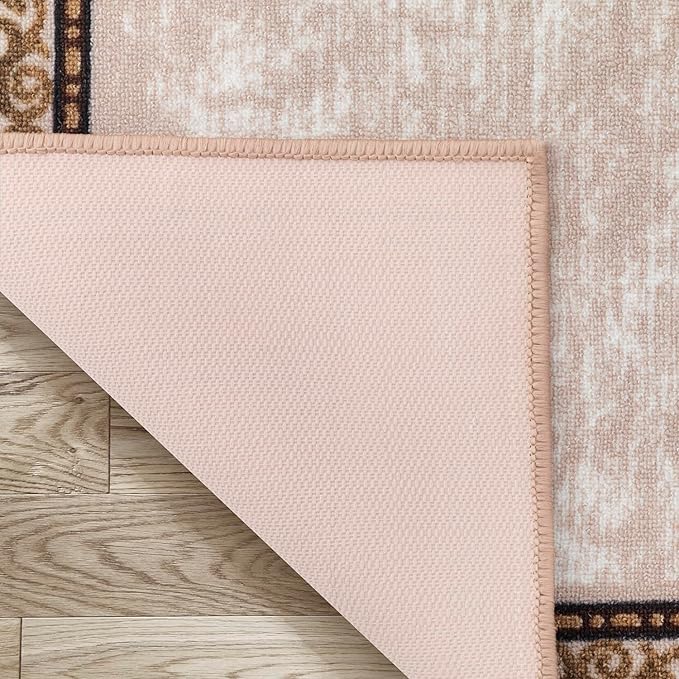 Antep Rugs Alfombras Bordered Modern 2x4 Non-Slip (Non-Skid) Low Pile Rubber Backing Kitchen Area Rug (Beige, 2'3" x 4')