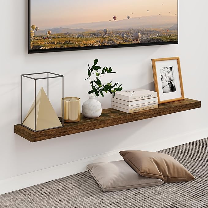 Fun Memories Floating Shelves for Wall, 48Inch Long Floating Shelves Set of 1, Hanging Shelf with Invisible Brackets, Wood Shelves for Living Room, Bedroom, Kitchen, Brown