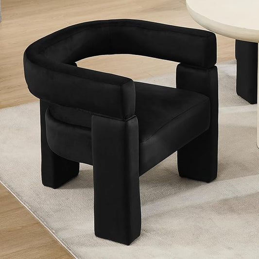 Modern Barrel Dining Chair Upholstered Velvet Dining Room Chair with Arms Comfy Side Chair for Kitchen/Living Room/Reception, Black