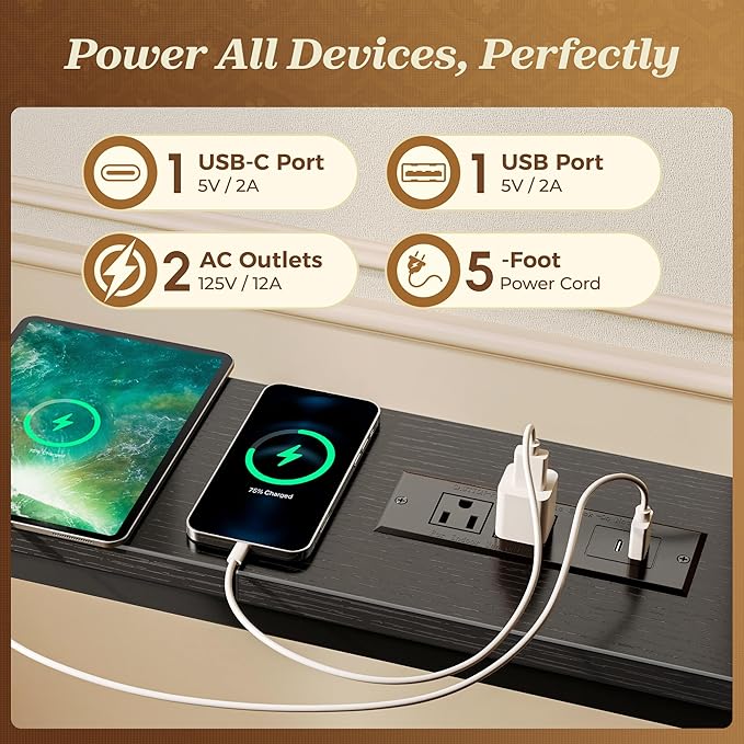 SUPERJARE 110.2 Inch Sofa Table with 2 Power Outlets and USB-C Port, 5.9 Inch Narrow Console Table with Storage, Extra-Long, for Entryway Hallway Couch Behind Sofa, Small Spaces, Black