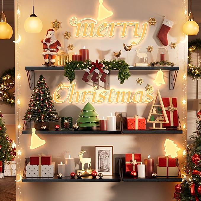 BAYKA Wall Mounted Floating Shelves, Wood Floating Wall Shelf for Books & Decor, Small Space-Saving Display & Organizer（Black，Set of 3）