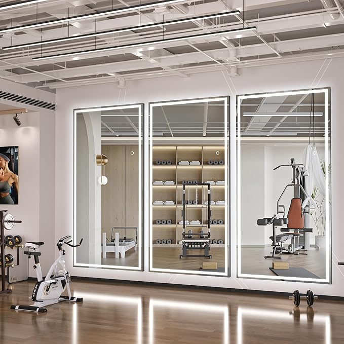 Hasipu Full Length Mirror with Lights, 67" x 24" LED Lighted Floor Standing, Full Body Dressing Hanging Mounted Mirror, Dimmable, Tempered Glass, Safe to Use, Square Black