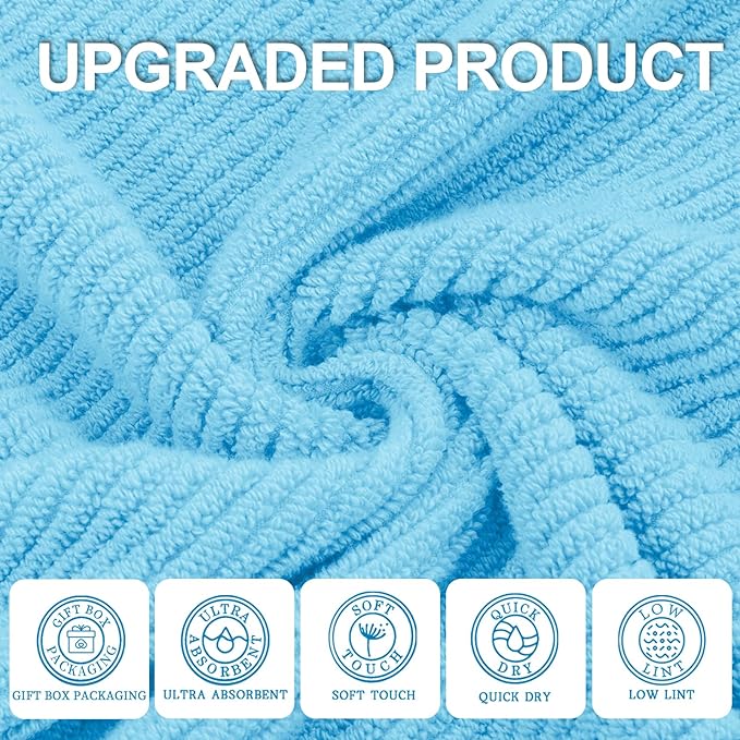 VOOVA & MOVAS Ocean Blue Towels for Bathroom, 100% Cotton | Quick Dry | Soft | Thick,3 Piece Towel Set, 1 Large Bath 30" x 56", 1 Hand 18" x 28", 1 Wash Cloth 13" x 13", Bathroom Essentials