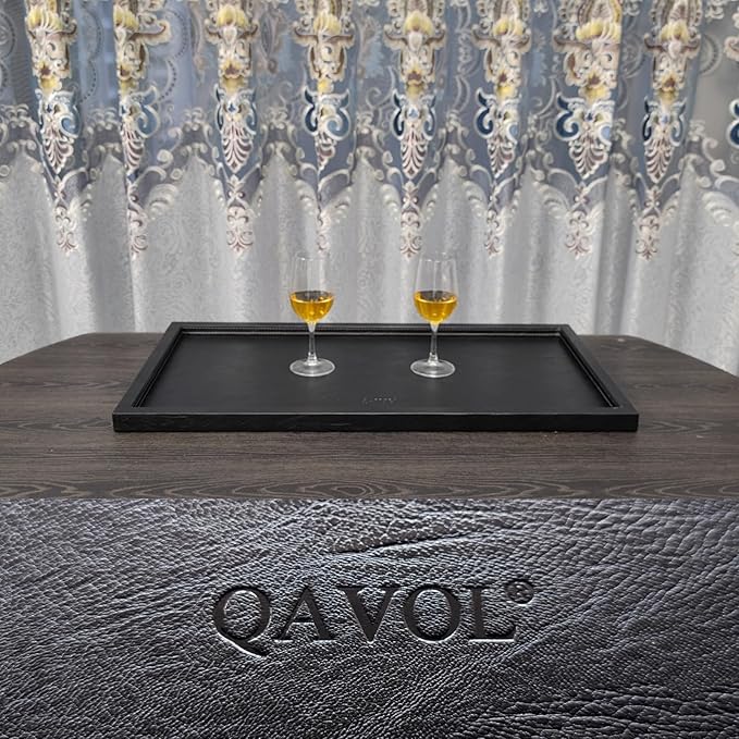 30 * 16 inches High-End Light Luxury Leather Rectangle Oversized Service Tray for Ottoman Tray, Coffee, Food, Family Dinner, Picnic, Party Essentials (Black, 30 * 16 inch)