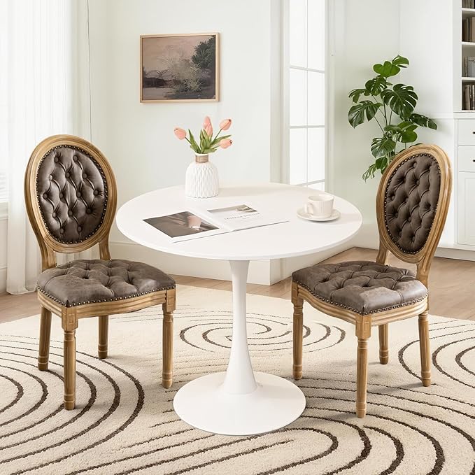 SoarFlash Kitchen Table and Chairs for 2, 31.5" Dining Table Set for 2 with French Dining Chairs, 3 Piece Round Kitchen Table Set, Dining Room Table Set for Small Space, Apartment