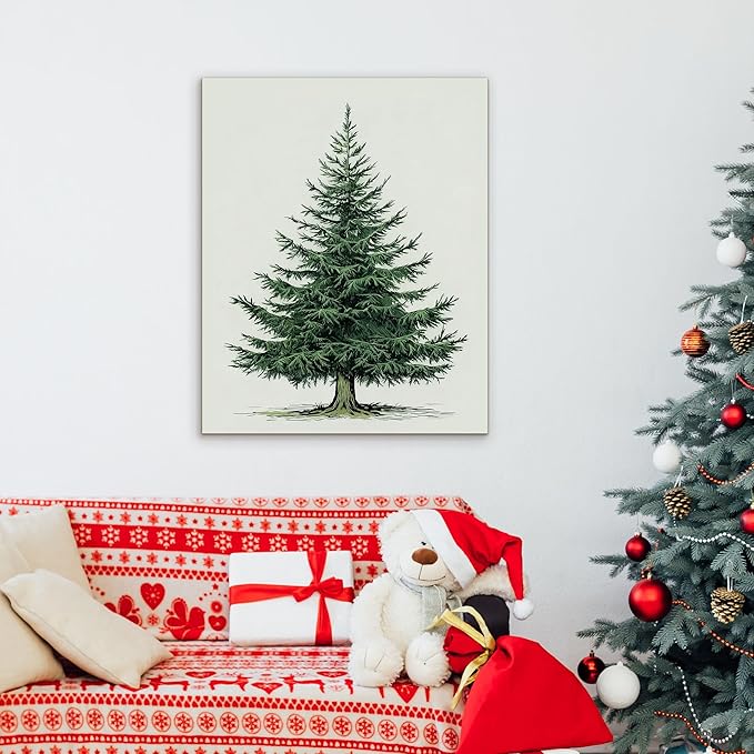 Framed Christmas Pictures Wall Decor,Vintage Pine Tree Prints,Winter Christmas Canvas Wall Art Decoration for Bedroom Bathroom Living Room Rustic Xmas Holiday Gifts (Christmas Tree 5, 24'' X 36'')