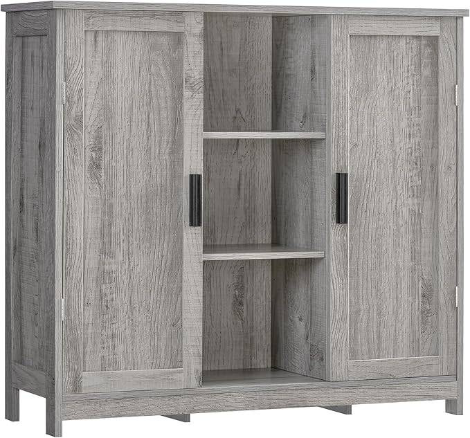Iwell Storage Cabinet with 2 Doors and 4 Adjustable Shelves, Buffet Cabinet with Storage, Floor Cabinet for Living Room, Entryway, Kitchen, Rustic Gray