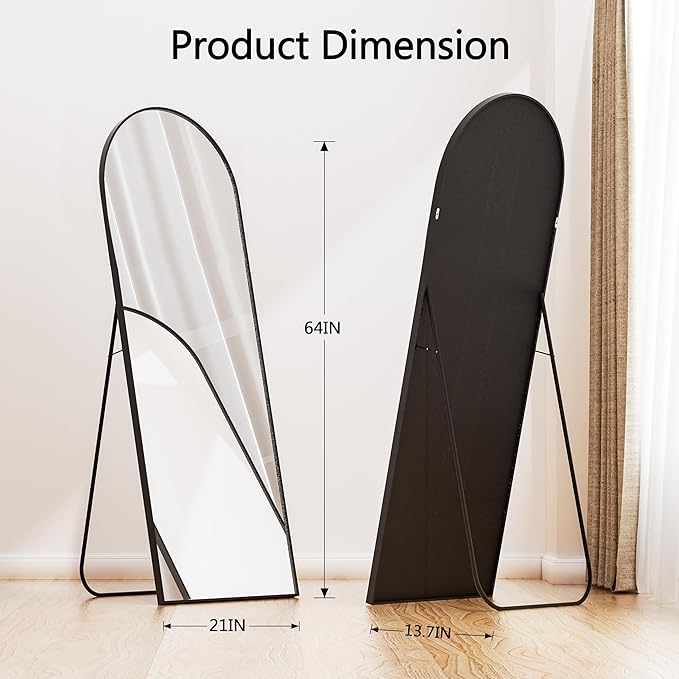 Arched Full Length Mirror, 64"×21" Floor Mirror with Stand, Hanging Mirrors Full Length for Home Decor, Large Mirrors for Bedroom Bathkroom Décor, Black