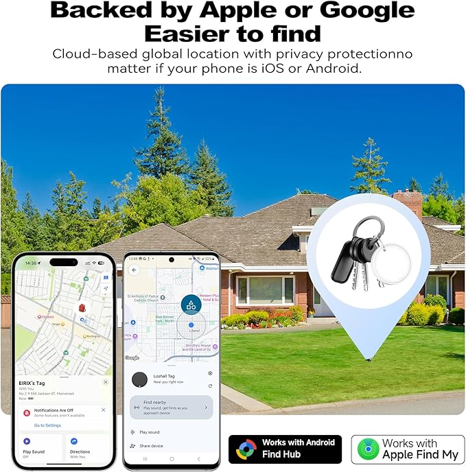 Dual System Smart Tag Tracke for iOS and Android, Smart Bluetooth Tracker Work with Apple Find My or Google Find Hub App, Keys Finder Item Locator, IP67 Waterproof (White, 1 Pack)
