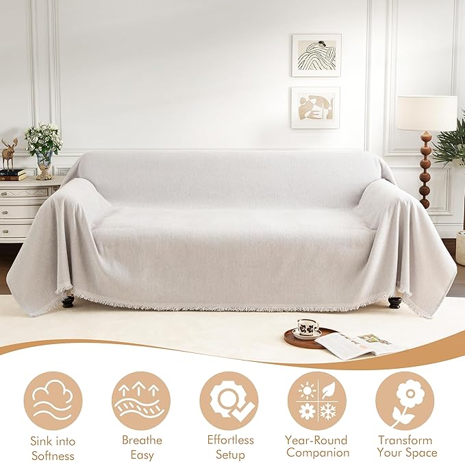 Couch Cover for 2-3 Cushion Couch Sofa Pet Friendly, Chenille Sectional L Shaped Sofa Cover Washable for Dogs Cats Kids, Furniture Protector Slipcover Decor for Living Room, 71"x118"