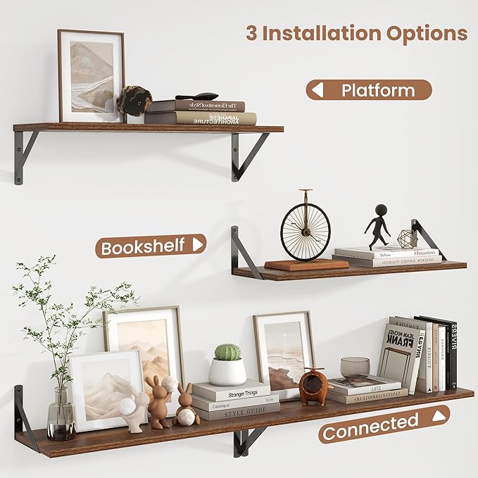 Axeman 24 Inch Floating Shelves | 8 Inch Deep Walnut Wall Shelves Set of 2 | 24W x 8D Rustic Wood Shelves for Bookshelf Living Room Bedroom Home Office Bathroom