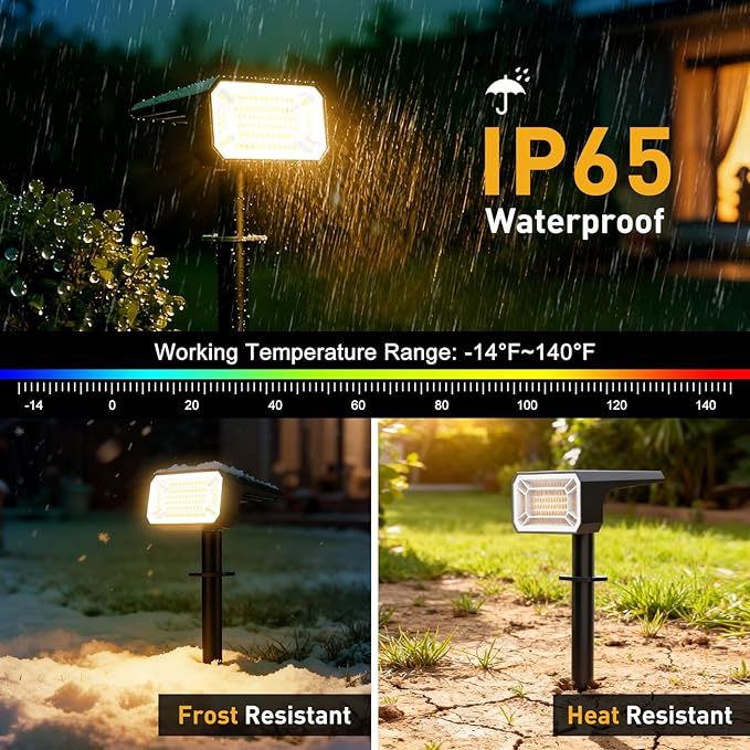 Solar Spot Lights Outdoor Waterproof IP65, [4 Pack/100 LED/4 Modes] Solar Landscape Spotlights, Auto On/Off High Lumens Spot Lights for Outside Yard Garden Pathway(Warm White)