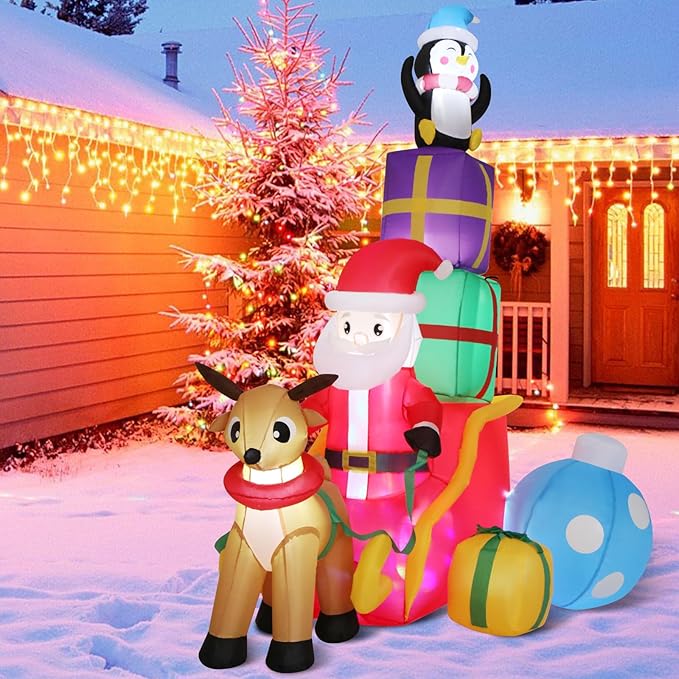 Christmas Inflatable Outdoor Decoration Santa Claus Inflatable with Colorful LED Lights, Blow up Santa Christmas Decorations for Holiday Xmas Yard Patio Lawn