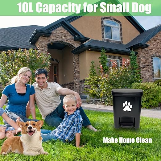 Dog Poop Trash Can Outside, Dog Waste Trash Can with Lid Odor Control for Outdoors - 10L Black, with 100PCS Waste Bags