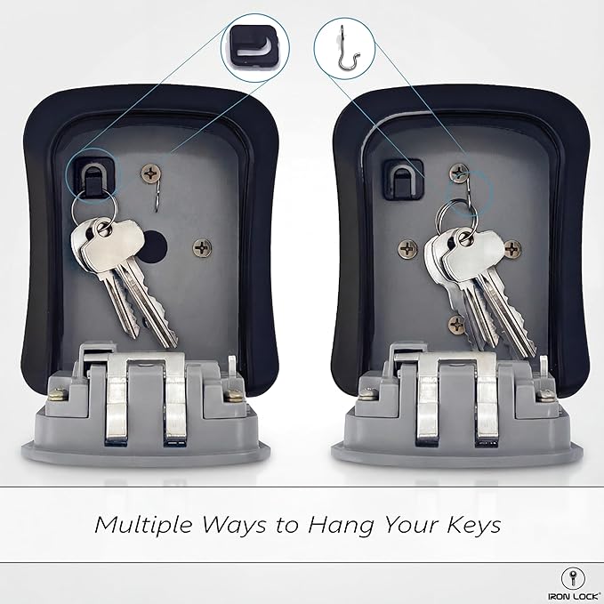 Iron Lock® Key Lock Box Wall Mount – Medium Waterproof Heavy-Duty Metal Safe with 4-Digit Combination for Outdoor Access, Home Entry, Office Security, Rentals & Airbnb Use (Grey, Medium)