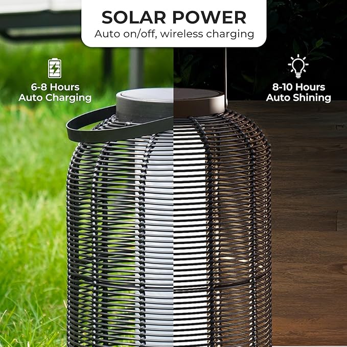Solar Yard 1-Piece Outdoor Floor Lamp, Solar Water-Resistant Boho Lantern Lights for Outside Hanging Table Lanterns Decoration for Garden, Patio, Porch, Trees, Pathway, Cylinder Black
