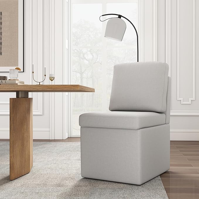 VKNOW Upholstered Dining Chairs Set of 4, Modern Kitchen Chairs with Storage, Linen Armchair Dining Room Chair for Kitchen Dining Room Office Bedroom, Light Grey