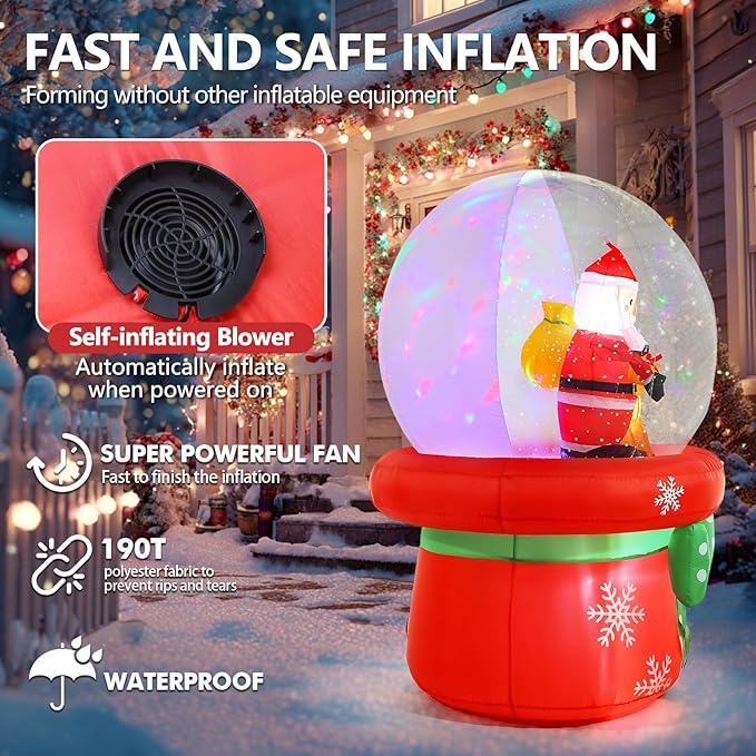Christmas Inflatable Outdoor Decorations, 5FT Inflatables Snow Globe Yard Decor with Santa Claus & Reindeer, Rotating Lights Blow up Xmas Snowglobe Holiday Decoration for Outside Lawn Garden Indoor