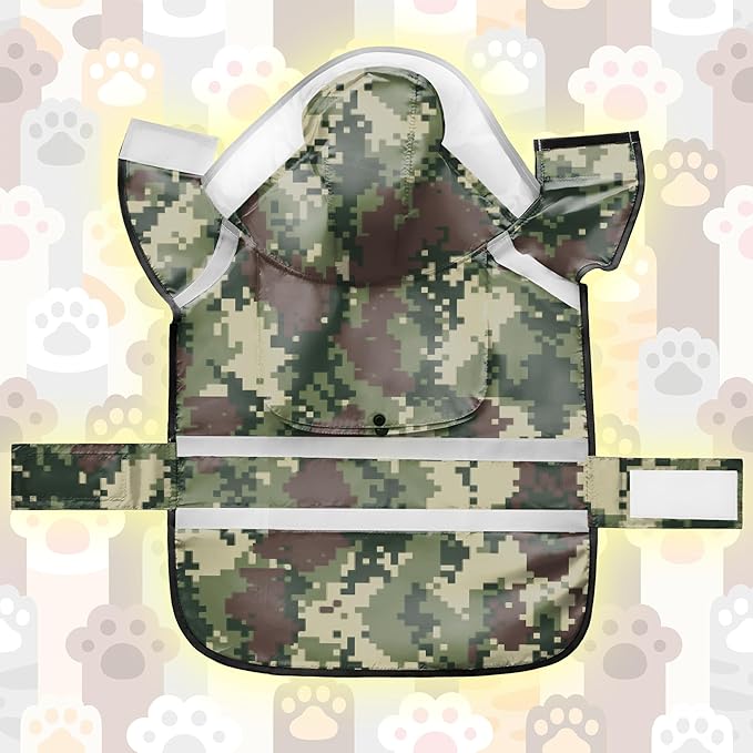 Dog Raincoat, Adjustable Dog Rain Jacket with Clear Hooded Double Layer for Large Medium Small Dogs Puppies, Waterproof Rain Coat Poncho Mosaic Camouflage, Green-XL