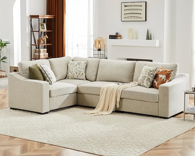 ABCASA 112" Convertible Sectional Sofa, Large L Shaped Couch with Detachable Sofa Cover, Modular Couch for Living Room, Breathable Linen Fabric Corner Sofa for Apartment, Oatmeal