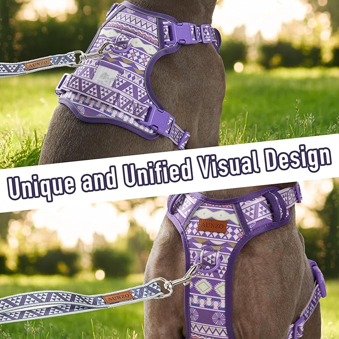 No Pull Dog Harness with 2 Metal D-Rings, Easy on/Off Dog Vest with Neck Buckle, No Need Over Head, Easy Walk Escapeproof No Choke Reflective Breathable, Harness for Large Dogs