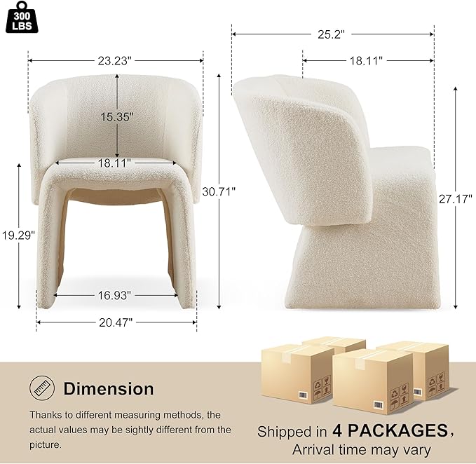Dining Chair Upholstered Set of 4,Stylish Accent Barrel Side Chairs Cozy Sofa Chairs Teddy Velvet Comfortable Armchairs for Bedroom Reading Room Waiting Room Kitchen Dining Room