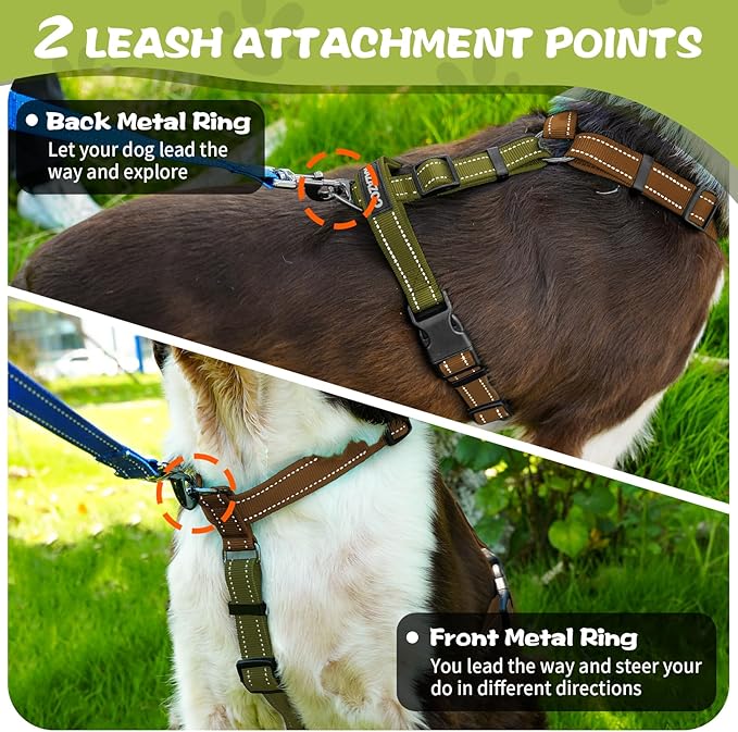 No-Pull Harness,Y-Shaped Design,Buckle-Neck Balance Harness with Reflective Stitching, Ideal for Dog Training and Night Walking, Padded Handle, Durable High-Tensile Nylon-Brown-M