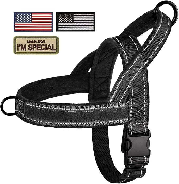 Forestpaw No Pull Dog Harness with Flannel Lining, Reflective Escape Proof Vest for Large Dogs, Quick Release Comfortable for Walking Training (Includes Patches),Black L