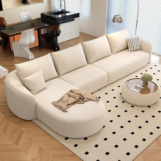 138.6" Modular Sectional Couches Luxury Modern Curved Back Sofa,Minimalist Comfy L-Shape Boneless Cloud Couch for Living Room Apartment,(Left Facing Chaise,White)