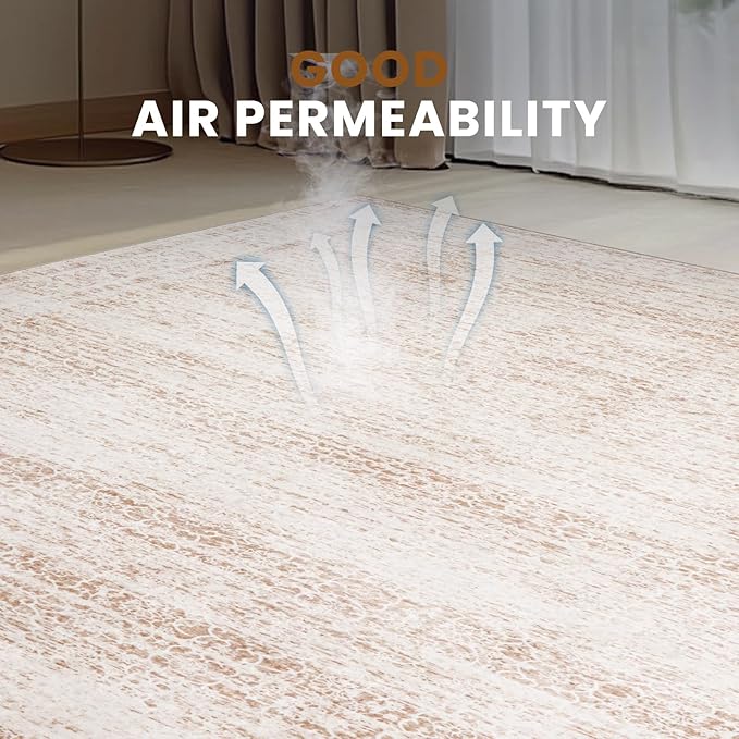 8x10 Washable Area Rugs for Living Room,Bedroom,Dining Room- Modern Abstract Large Area Rugs with Non Slip Rubber Backing,Soft Low Pile Neutral Light Pink Carpet for Nursery Dorm Kids Playroom