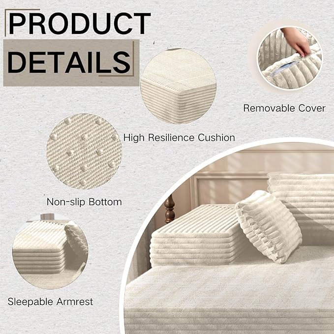 105.5" Modular Sectional Sofa L-Shape Chaise, Modular Cloud Couch Sofa with Deep Seat, Upholstered Couches for Living Room Bedroom No Assembly Required (Beige)