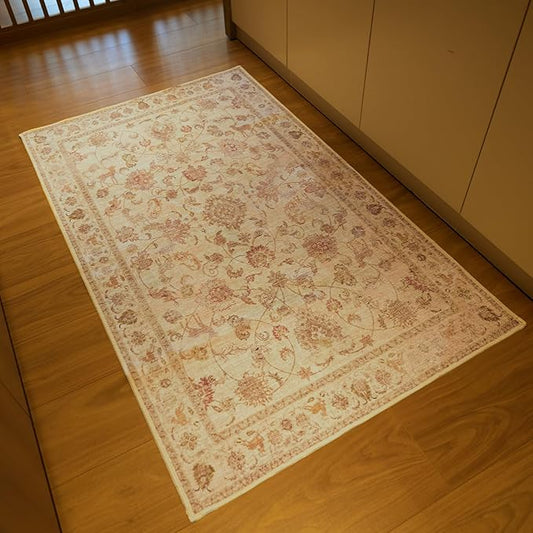 3x5 Soft Washable Area Rugs for Living Room and Bedroom, Non-Slip Stain Resistant Indoor Carpet, Cozy Floor Mat for Dining Room, Office, Stain Resistant Entryway Persian Beige Floral