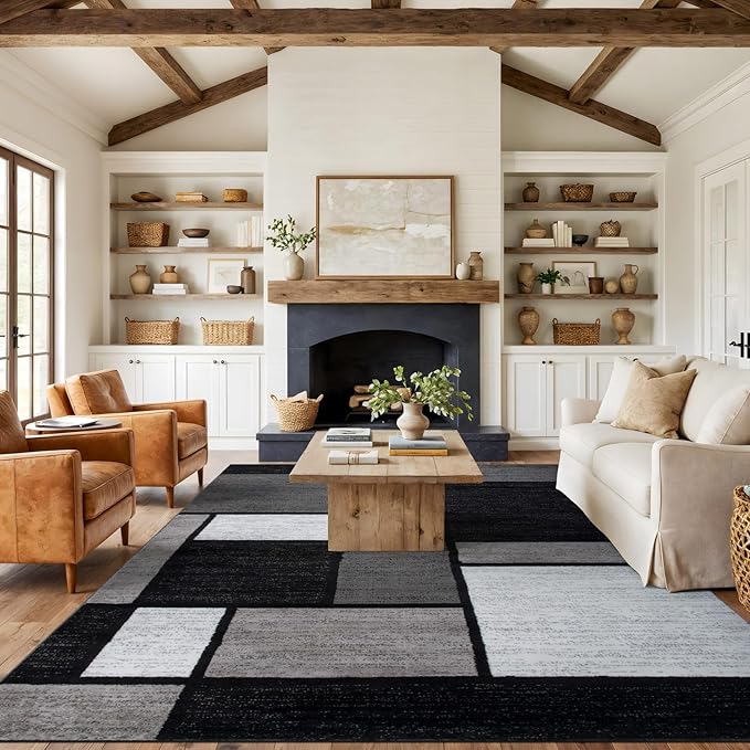 Rugshop Modern Geometric Gray Area Rug, Carpet with Jute Backing for Living Room, Large Bedroom, or Open Spaces, 9' x 12'