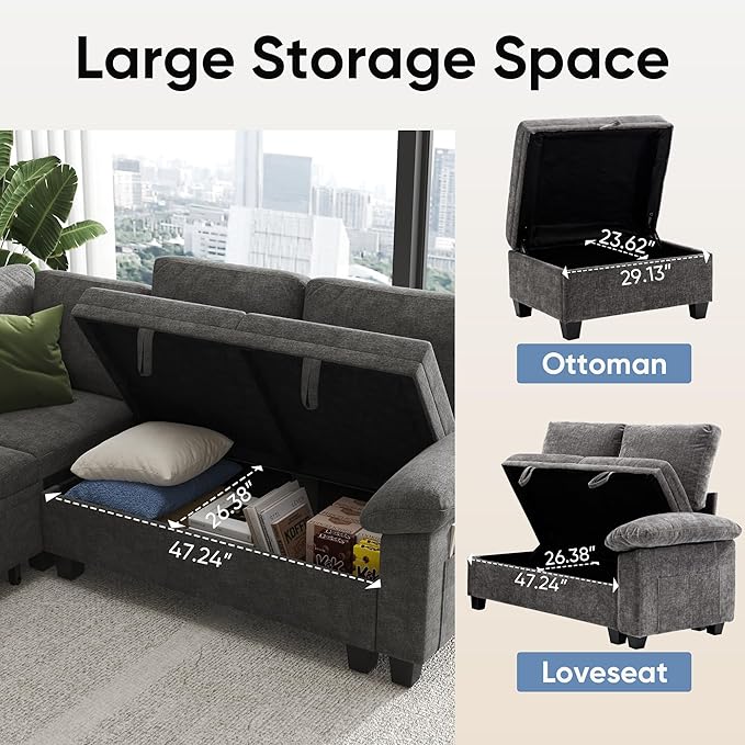 76.8" Modular Sectional Sleeper Sofa with Pull Out Bed,U Shaped 5 Seat Sectional Sofa with Storage, Modular Couch for Living Room,Deep Seat Couch with Removable Sofa Cover,Gray