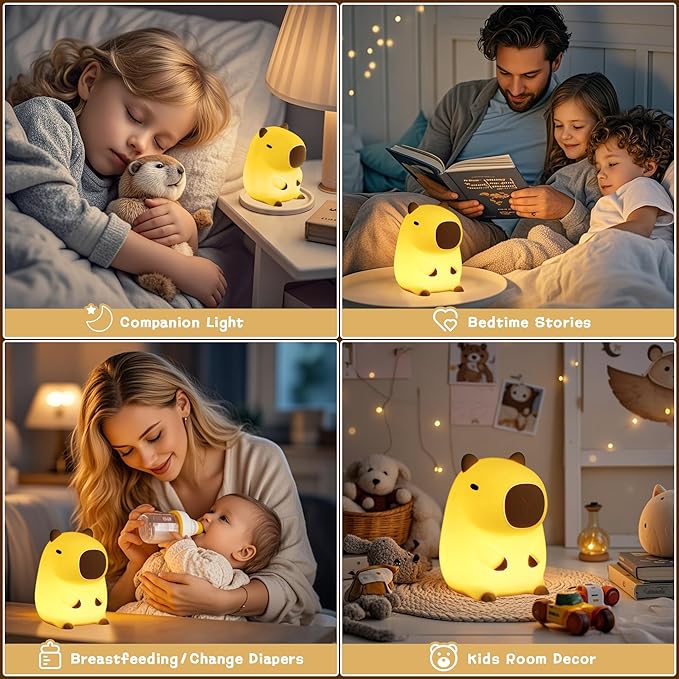 Cute Capybara Night Light, LED Squishy Novelty Animal Night Lamp,Dimmable/Timer Nursery Nightlight for Kids, Rechargeable Touch Bedside Lamp, Bedroom/Dorm Decor, Baby Boys Girls Christmas Gift