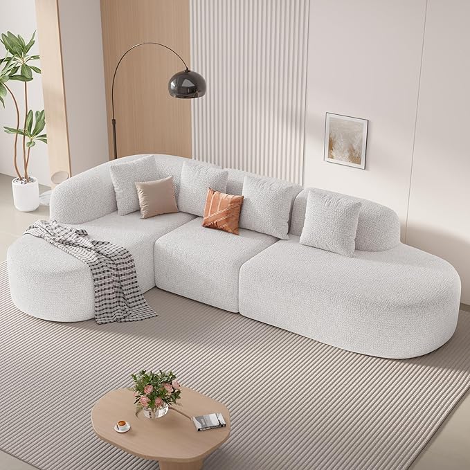 114 Inch Boneless Couches for Living Room,Modern Modular Sectional Sofa with Chaise,L-Shape Cloud Sectional Couch,No Assembly Required,Beige