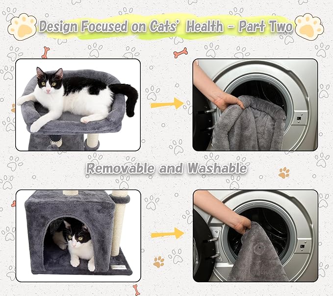26.8" Small Cat Tree Tower,Cat Scratching Post for Indoor Cats,Featuring with Cat Cave & Cozy Perch,Cat Self Groomer and Interactive Dangling Ball Great for Kittens/Cats (Light Gray, Medium)