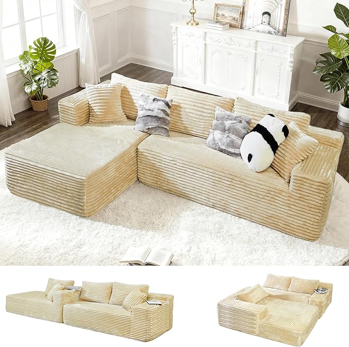 Bashaw 108" Cloud Sectional Couch Sofa with L-Shape Chaise, Modern Modular Sofa Couch Upholstered Couches for Living Room Bedroom, No Assembly Required (Beige, L Shape)