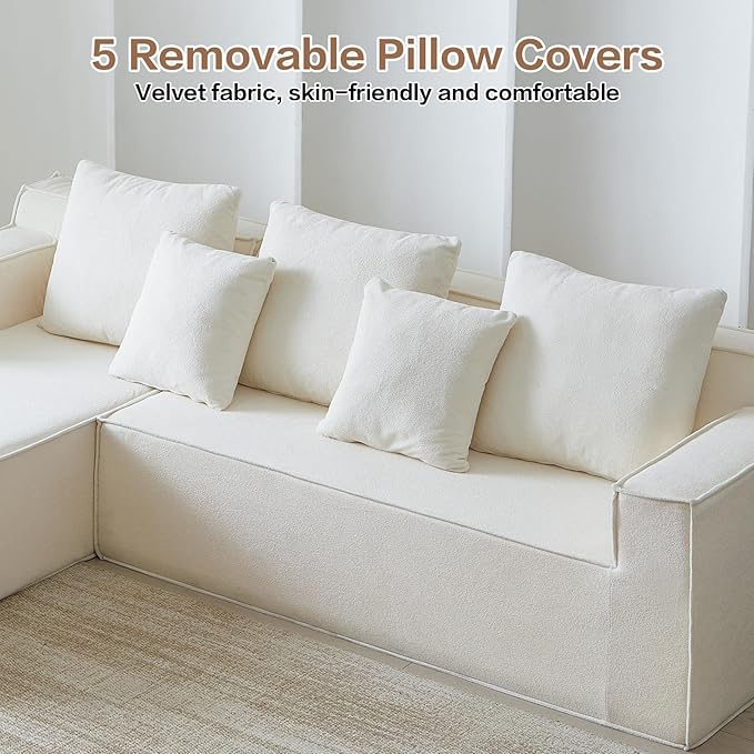 Boneless Couch, Memory Foam Couch in a Box, 101" Modular Sectional Couches Velvet Fabric, Modern Sofa with Deep Seat, Compressed Sofa for Living Room, Bedroom