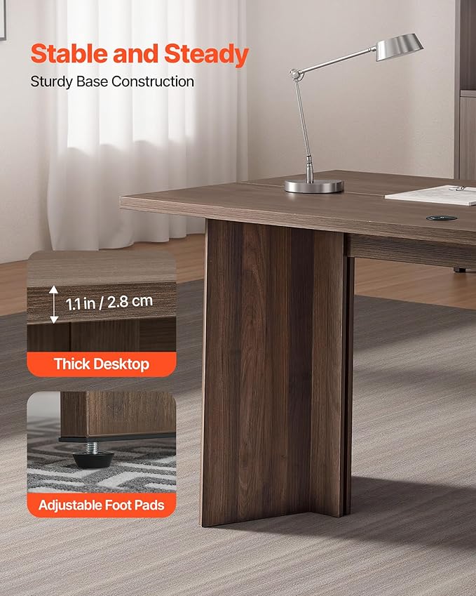 VEVOR 63 in Executive Desk, Large Modern Rectangle Office Table, Heavy Duty Wooden Executive Table with Cable Connection Hole, 250 LBS Load Capacity, Easy Assembly, for Work Study Writing, Walnut