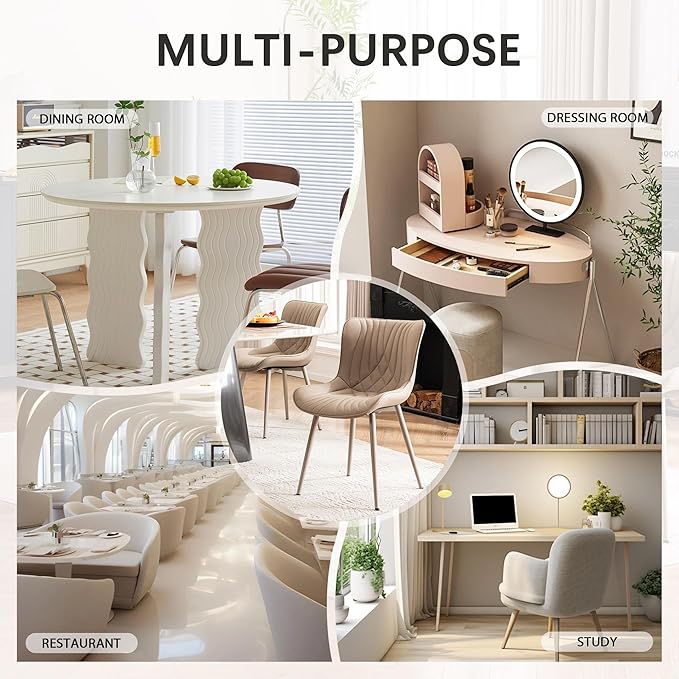 YOUTASTE Modern Upholstered Dining Chairs Set of 2, All Khaki Faux Leather Kitchen Chairs, Mid-Century Armless Accent Chairs with Metal Legs for Living Room, Bedroom