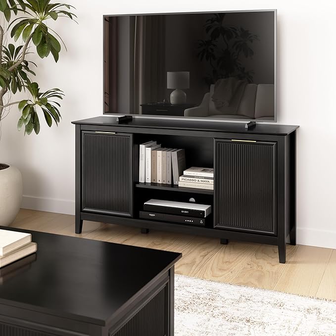 Bush Home 58-inch Sideboard Storage Cabinet, Dining Room Furniture, Camille Collection, Onyx Birch