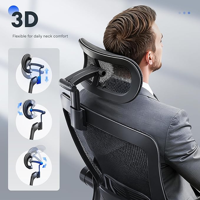 FLEXISPOT OC3 Pro Ergonomic Office Chair High Back Computer Chair with Flip-up Armrest/8-Level Lumbar Support, Breathable Mesh Seat Cushion Backrest, Chairs for Home Office Gaming Working, Black