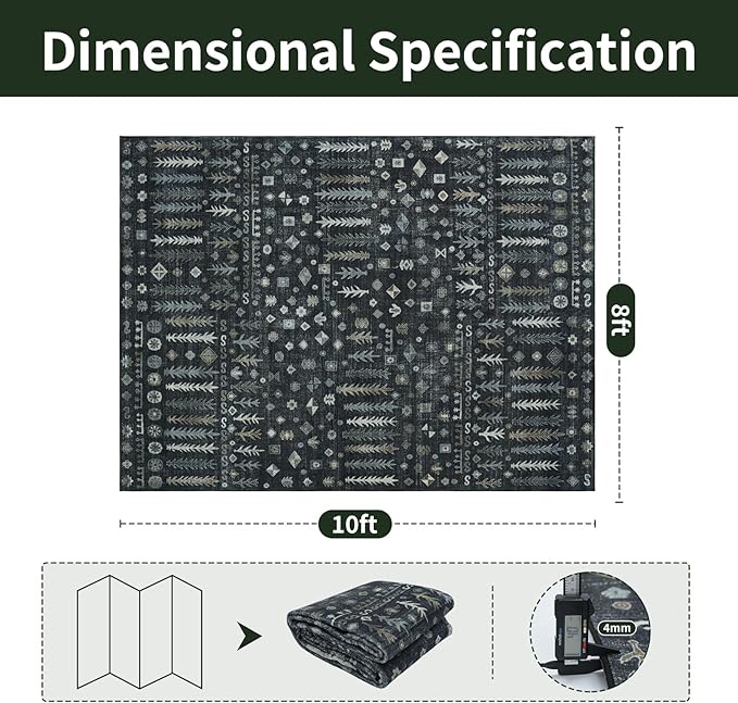 Washable Rugs 8x10 Area Rugs for Living Room,Bedroom,Dining Room- Soft Low Pile Stain-Resistant Carpet with Non-Slip Rubber Backing,Vintage Large Area Rug for Nursery Home Office Decor