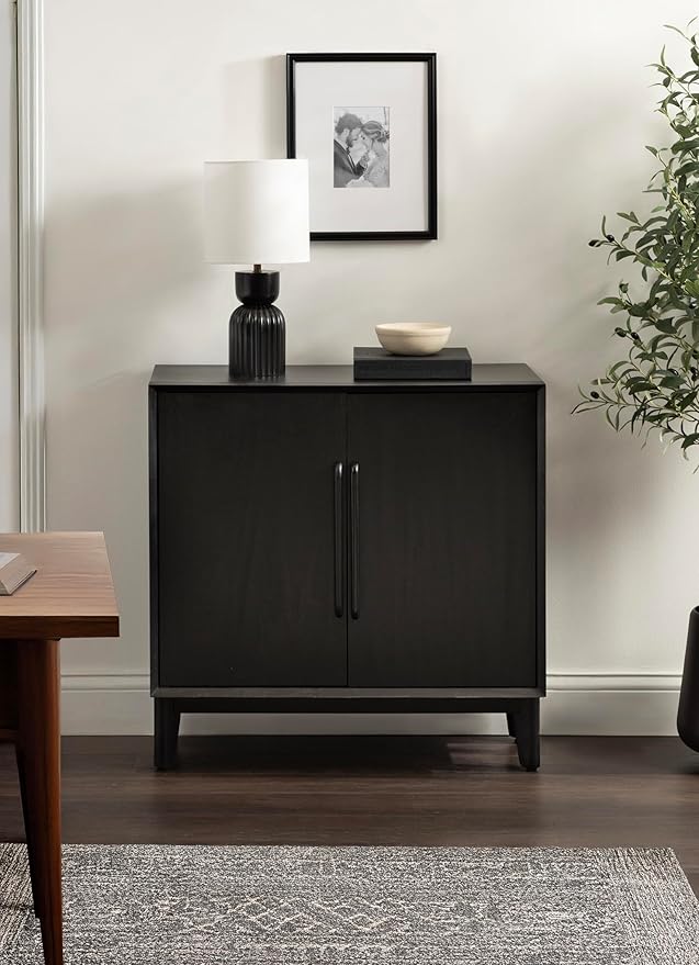 Kate and Laurel McCutcheon Modern Two-Door Mango Wood Floor Storage Cabinet, 30 x 15 x 30, Black, Transitional Living Room TV Stand for Use as Sideboard Buffet Cabinet or Bar Storage Buffet