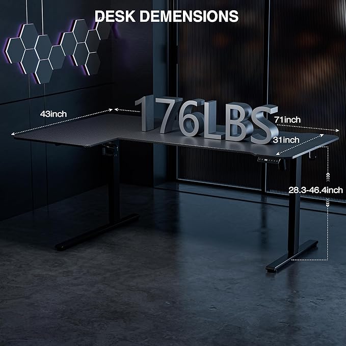 71 Inch L Shaped Standing Desk Adjustable Height,Gaming Electric Corner Standing Desk, Sit Stand Computer Table with Reversiable Splice Board, Black Carbon