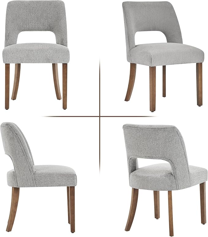 VKNOW Wooden Dining Chairs Set of 6, Modern Fabric Upholstered Dining Room Chair Kitchen Chairs, Farmhouse Dinner Chair for Kitchen Dining Room, Grey